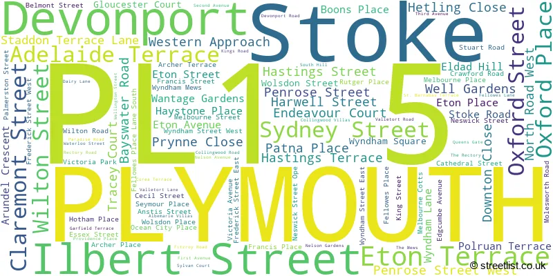 A word cloud for the PL1 5 postcode